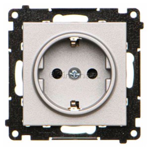 TGSZ1CZ.01/143 Gniazdo pojedyncze Schuko z przesłoną torów prądowych 16A, szybkozłącza Aluminium Mat Simon 55 - Widok z przodu