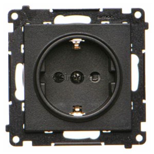 TGSZ1CZ.01/149 Gniazdo pojedyncze Schuko z przesłoną torów prądowych 16A, szybkozłącza Czarny Mat Simon 55 - Widok z przodu