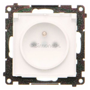 TGZ1BCUZ.01/111A Gniazdo hermetyczne z bolcem uziemiającym do wersji IP44, przesłoną torów prądowych i klapką transparentną 16A, szybkozłącza Biały Mat Simon 55 - Widok z przodu