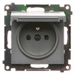 TGZ1BCUZ.01/116 Gniazdo hermetyczne z bolcem uziemiającym do wersji IP44, przesłoną torów prądowych i klapką w kolorze wyrobu 16A, szybkozłącza Grafitowy Mat Simon 55 - Widok z przodu