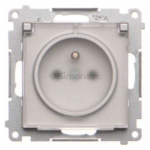 TGZ1BCUZ.01/143A Gniazdo hermetyczne z bolcem uziemiającym do wersji IP44, przesłoną torów prądowych i klapką transparentną 16A, szybkozłącza Aluminium Mat Simon 55 - Widok z przodu