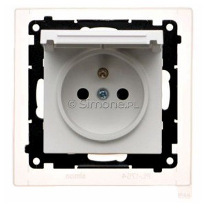 TGZ1BCZ.01/111 Gniazdo hermetyczne z bolcem uziemiającym, przesłoną torów prądowych i klapką w kolorze wyrobu 16A, szybkozłącza Biały Mat Simon 55 - Widok z przodu