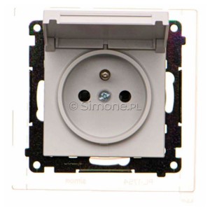 TGZ1BCZ.01/114 Gniazdo hermetyczne z bolcem uziemiającym, przesłoną torów prądowych i klapką w kolorze wyrobu 16A, szybkozłącza Jasnoszary Mat Simon 55 - Widok z przodu