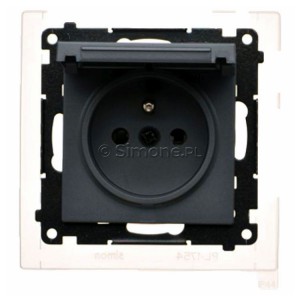 TGZ1BCZ.01/116 Gniazdo hermetyczne z bolcem uziemiającym, przesłoną torów prądowych i klapką w kolorze wyrobu 16A, szybkozłącza Grafitowy Mat Simon 55 - Widok z przodu