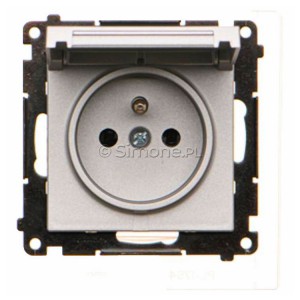 TGZ1BCZ.01/143 Gniazdo hermetyczne z bolcem uziemiającym, przesłoną torów prądowych i klapką w kolorze wyrobu 16A, szybkozłącza Aluminium Mat Simon 55 - Widok z przodu