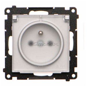 TGZ1BCZ.01/143A Gniazdo hermetyczne z bolcem uziemiającym, przesłoną torów prądowych i klapką transparentną 16A, szybkozłącza Aluminium Mat Simon 55 - Widok z przodu