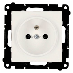 TGZ1CZ.01/111 Gniazdo pojedyncze z bolcem uziemiającym i przesłoną torów prądowych 16A, szybkozłącza Biały Mat Simon 55 - Widok z przodu