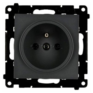 TGZ1CZ.01/116 Gniazdo pojedyncze z bolcem uziemiającym i przesłoną torów prądowych 16A, szybkozłącza Grafitowy Mat Simon 55 - Widok z przodu