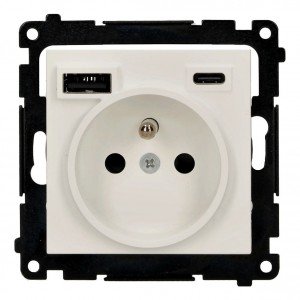 TGZ1ZUSB2CA.01/111 Gniazdo pojedyncze z bolcem uziemiającym i zintegrowaną ładowarką 2xUSB Typ C+A 10W 2.1A 5V Biały Mat Simon 55 - Widok z przodu