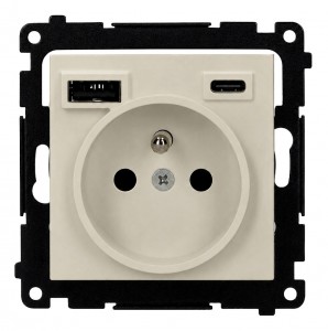 TGZ1ZUSB2CA.01/142 Gniazdo pojedyncze z bolcem uziemiającym i zintegrowaną ładowarką 2xUSB Typ C+A 10W 2.1A 5V Kaszmirowy Simon 55 - Widok z przodu