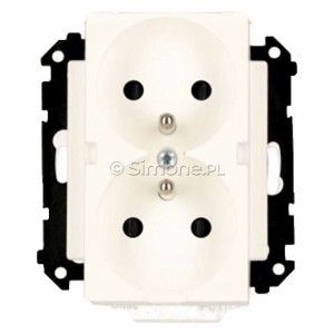 TGZ2BMCZ.01/111A Gniazdo hermetyczne podwójne z bolcem uziemiającym do wersji IP44, przesłoną torów prądowych i klapką transparentną 16A, szybkozłącza Biały Mat Simon 55 - Widok z przodu