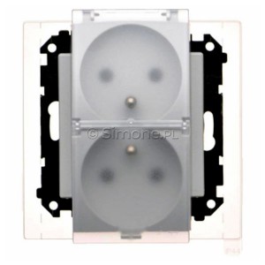 TGZ2BMCZ.01/114A Gniazdo hermetyczne podwójne z bolcem uziemiającym do wersji IP44, przesłoną torów prądowych i klapką transparentną 16A, szybkozłącza Jasnoszary Mat Simon 55 - Widok z przodu