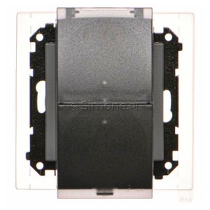 TGZ2BMCZ.01/116A Gniazdo hermetyczne podwójne z bolcem uziemiającym do wersji IP44, przesłoną torów prądowych i klapką transparentną 16A, szybkozłącza Grafitowy Mat Simon 55 - Widok z przodu