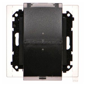 TGZ2BMCZ.01/149A Gniazdo hermetyczne podwójne z bolcem uziemiającym do wersji IP44, przesłoną torów prądowych i klapką transparentną 16A, szybkozłącza Czarny Mat Simon 55 - Widok z przodu