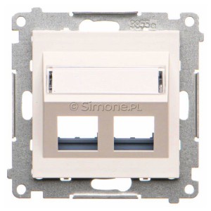 TKP2S.01/111 Pokrywa gniazd teleinformatycznych na Keystone skośna podwójna z polem opisowym Biały Mat Simon 55 - Widok z przodu