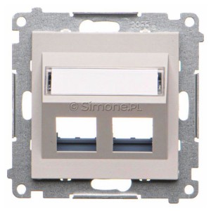 TKP2S.01/114 Pokrywa gniazd teleinformatycznych na Keystone skośna podwójna z polem opisowym Jasnoszary Mat Simon 55 - Widok z przodu