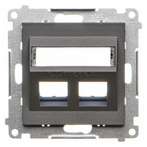 TKP2S.01/116 Pokrywa gniazd teleinformatycznych na Keystone skośna podwójna z polem opisowym Grafitowy Mat Simon 55 - Widok z przodu