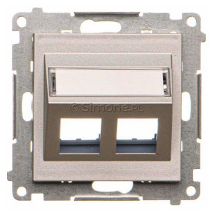 TKP2S.01/143 Pokrywa gniazd teleinformatycznych na Keystone skośna podwójna z polem opisowym Aluminium Mat Simon 55 - Widok z przodu