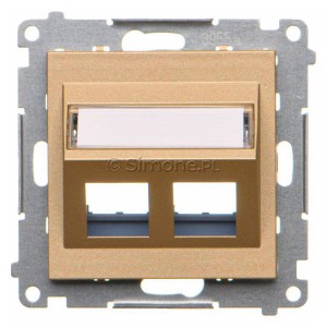 TKP2S.01/144 Pokrywa gniazd teleinformatycznych na Keystone skośna podwójna z polem opisowym Szampański Mat Simon 55 - Widok z przodu