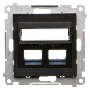 TKP2S.01/149 Pokrywa gniazd teleinformatycznych na Keystone skośna podwójna z polem opisowym Czarny Mat Simon 55 - Widok z przodu