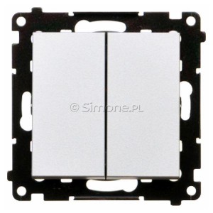 TP2.01/143 Przycisk zwierny podwójny 10A Aluminium Mat Simon 55 - Widok z przodu