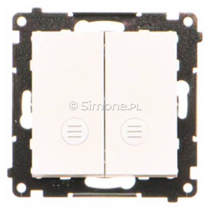 TP2L2.01/111 Przycisk zwierny podwójny bez piktogramów z podświetleniem typu LED w kolorze białym 10A (osobne podświetlenie dla każdego klawisza) Biały Mat Simon 55 - Widok z przodu