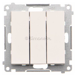 TP31L.01/111 Przycisk zwierny potrójny z podświetleniem typu LED w kolorze białym Biały Mat Simon 55 - Widok z przodu