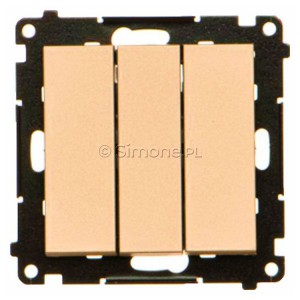 TP31L.01/144 Przycisk zwierny potrójny z podświetleniem typu LED w kolorze białym Szampański Mat Simon 55 - Widok z przodu