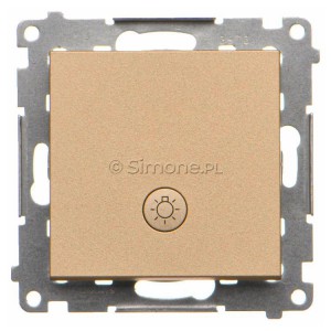 TS1L.01/144 Przycisk zwierny z symbolem światła i podświetleniem typu LED w kolorze białym 10A Szampański Mat Simon 55 - Widok z przodu