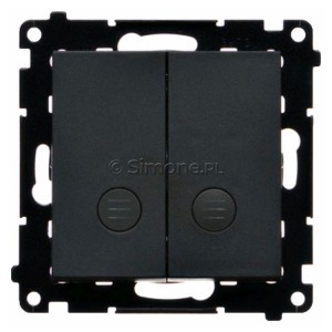 TW5L2.01/149 Łącznik podwójny z podświetleniem typu LED w kolorze białym 10A (osobne podświetlenie dla każdego klawisza) Czarny Mat Simon 55 - Widok z przodu