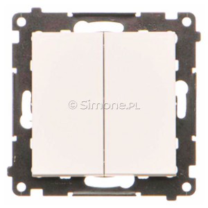 TW6/2.01/X/111 Łącznik schodowy podwójny bez piktogramu 10A Biały Mat Simon 55 - Widok z przodu