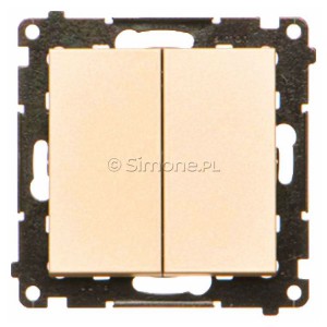 TW6/2.01/X/144 Łącznik schodowy podwójny bez piktogramu 10A Szampański Mat Simon 55 - Widok z przodu