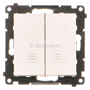 TW6/2L2.01/X/111 Łącznik schodowy podwójny bez piktogramu z podświetleniem typu LED w kolorze białym 10A (osobne podświetlenie dla każdego klawisza) Biały Mat Simon 55 - Widok z przodu