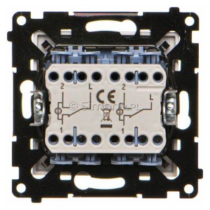 Łącznik schodowy podwójny bez piktogramu z podświetleniem typu LED w kolorze białym 10A (osobne podświetlenie dla każdego klawisza) Aluminium Mat Simon 55 - Widok z tyłu)