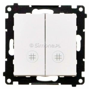 TW7/2L2.01/111 Łącznik krzyżowy podwójny z podświetleniem typu LED w kolorze białym 10A (osobne podświetlenie dla każdego klawisza) Biały Mat Simon 55 - Widok z przodu