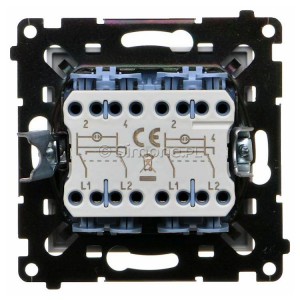 TW7/2L2.01/114 Łącznik krzyżowy podwójny z podświetleniem typu LED w kolorze białym 10A (osobne podświetlenie dla każdego klawisza) Jasnoszary Mat Simon 55 - Widok z tyłu)