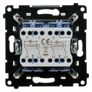TW7/2L2.01/144 Łącznik krzyżowy podwójny z podświetleniem typu LED w kolorze białym 10A (osobne podświetlenie dla każdego klawisza) Szampański Mat Simon 55 - Widok z tyłu)