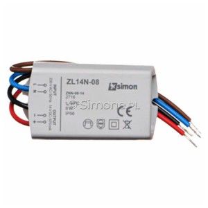 ZL14N-08 Zasilacz LED natynkowy 14V, DC, 8W Simon 55 - Widok z przodu